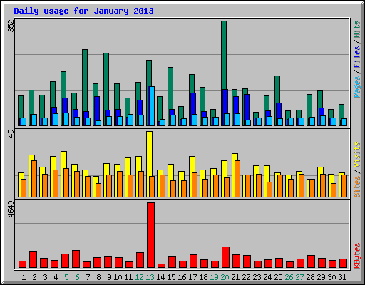 Daily usage for January 2013